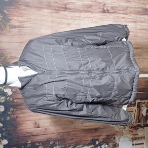 Free country XL brown puffer reversible jacket, pink fleece other side